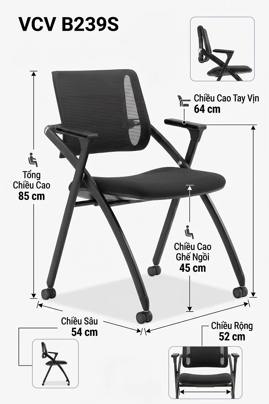 Ghế training gấp gọn có bánh xe VCV - B249S