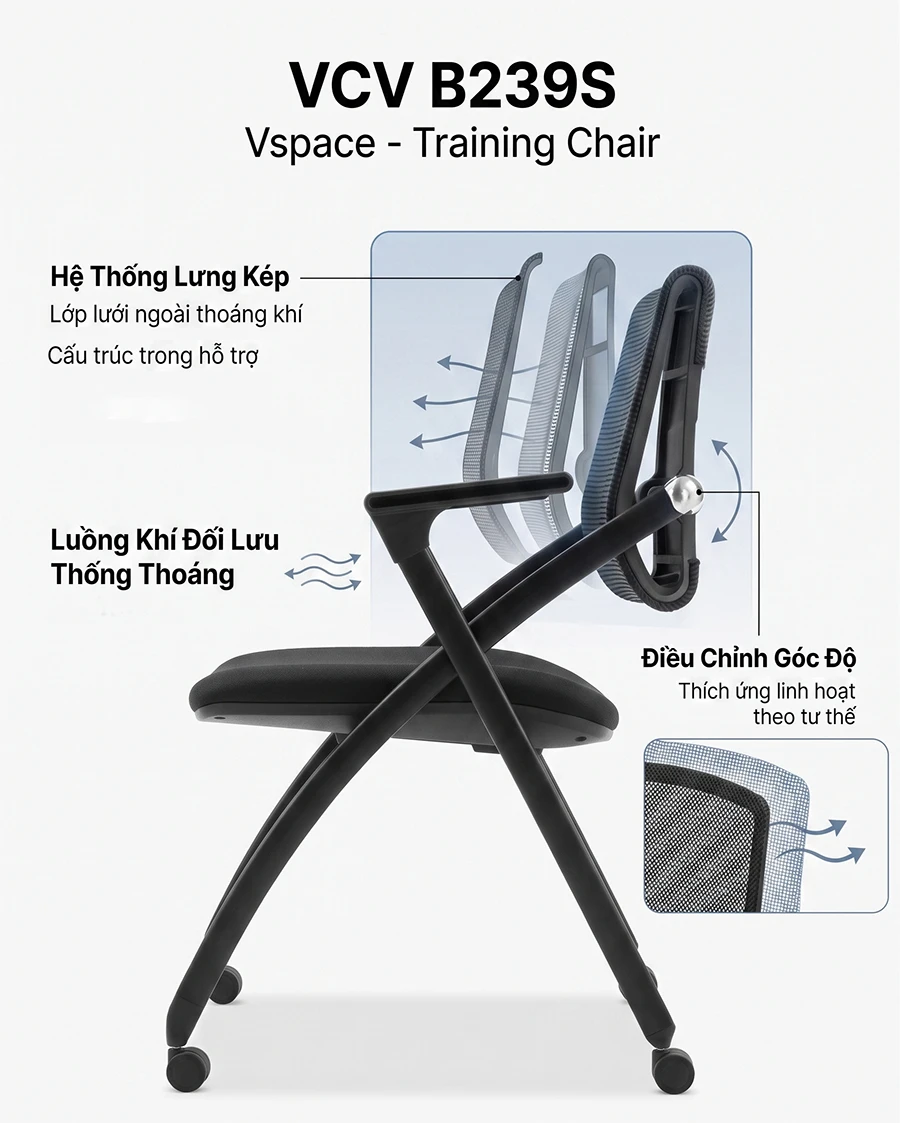 Ghế training gấp gọn có bánh xe VCV - B249S