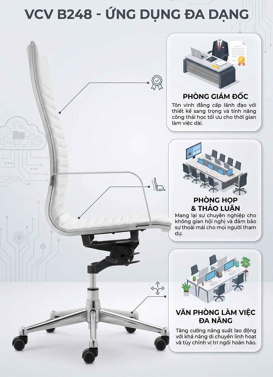 Ghế xoay da văn phòng màu trắng VCM - B248