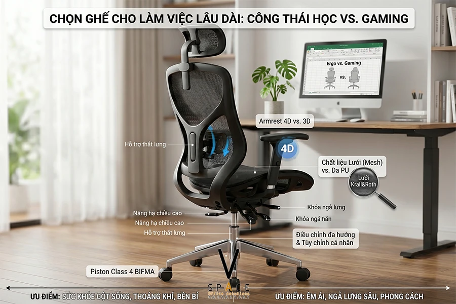 So sánh ghế công thái học và ghế gaming: Nên chọn loại nào?