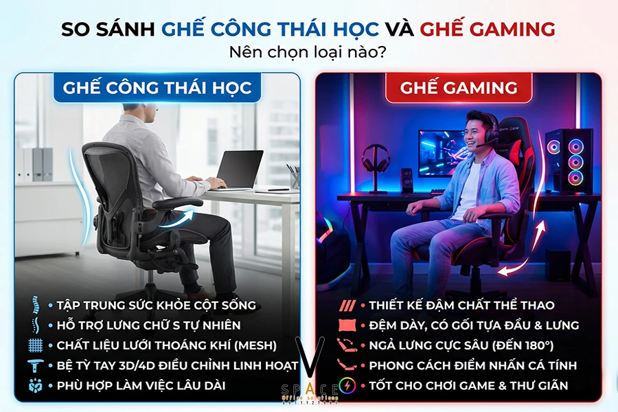 So sánh ghế công thái học và ghế gaming: Nên chọn loại nào?