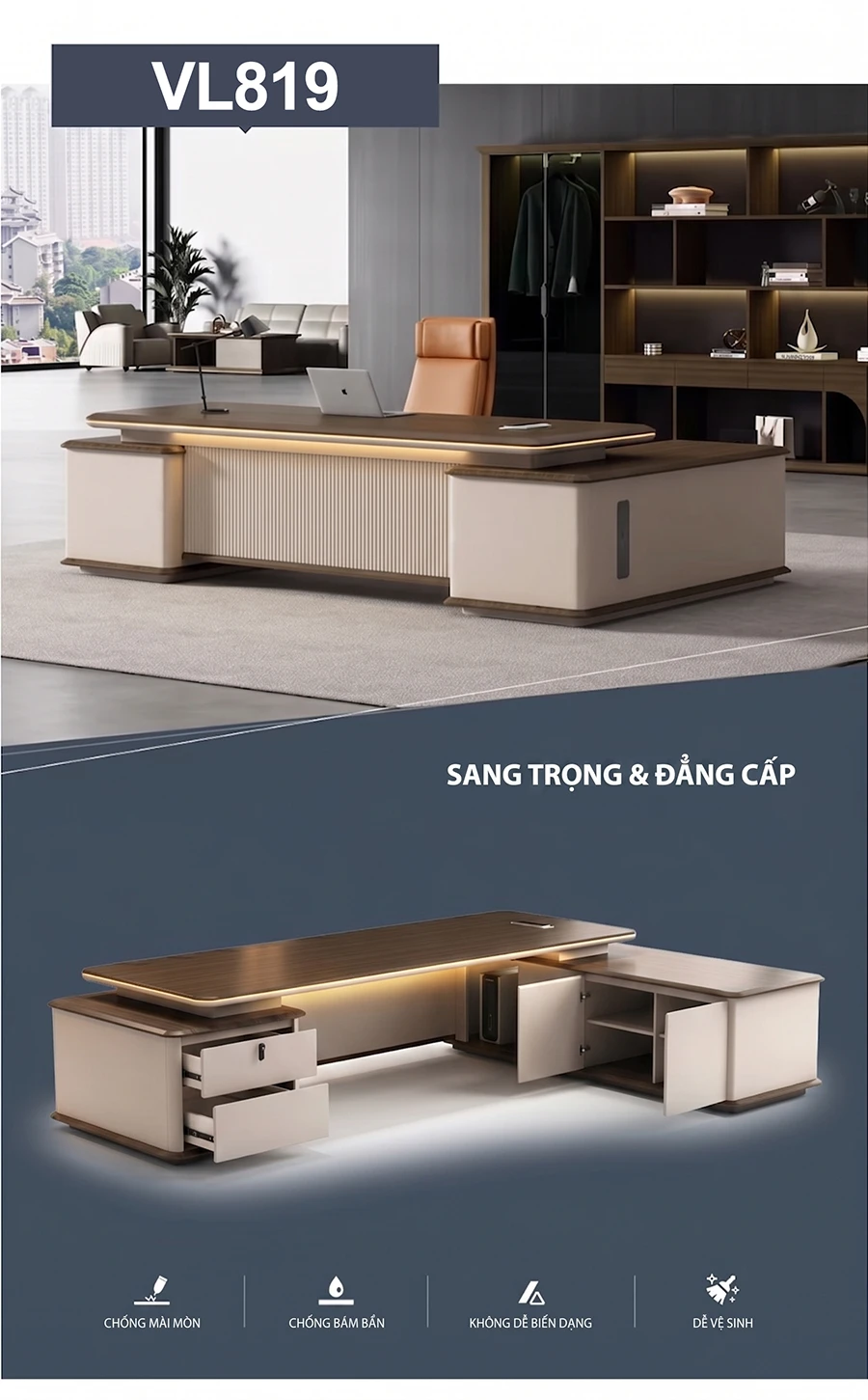 Bàn giám đốc cao cấp hiện đại Top Plus VL819 Bàn giám đốc cao cấp hiện đại Top Plus VL819