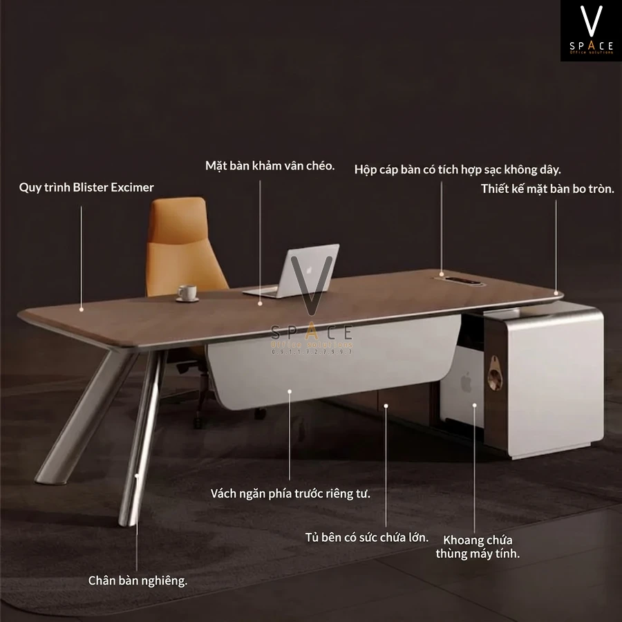 Bàn giám đốc chân sắt nhập khẩu Top Plus VK824