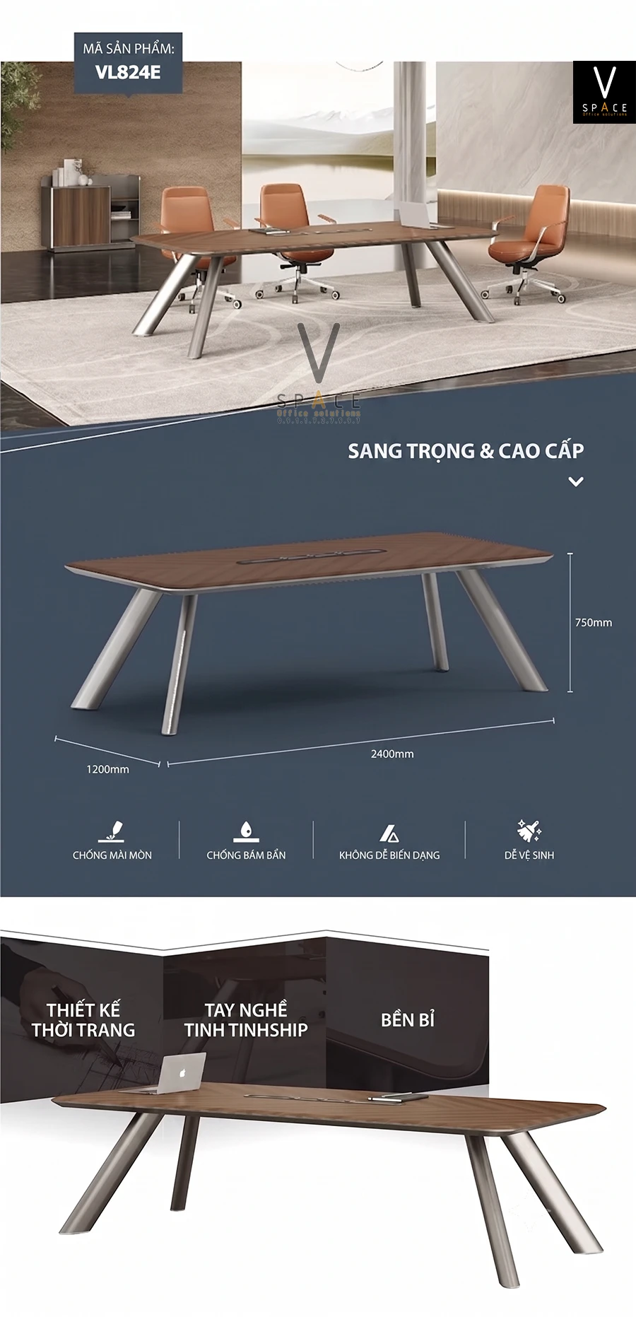 Bàn họp văn phòng 2m4 cao cấp Top Plus VL824E Bàn họp văn phòng 2m4 cao cấp Top Plus VL824E