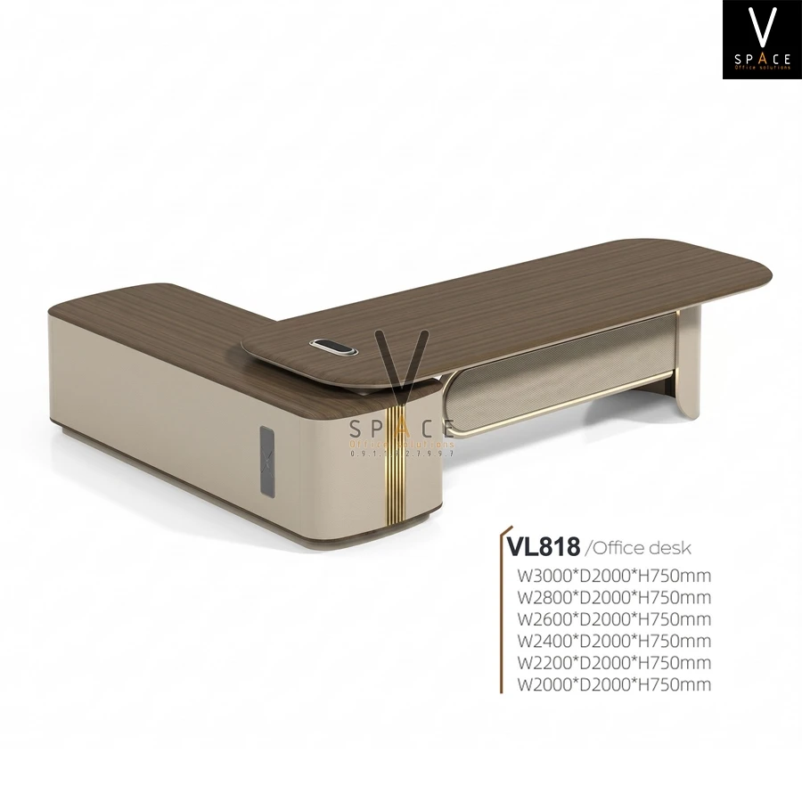 Bàn làm việc lãnh đạo chữ L cao cấp Top Pus VL818