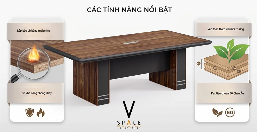 Bàn họp 2m4 chân gỗ VKE416 Top Plus