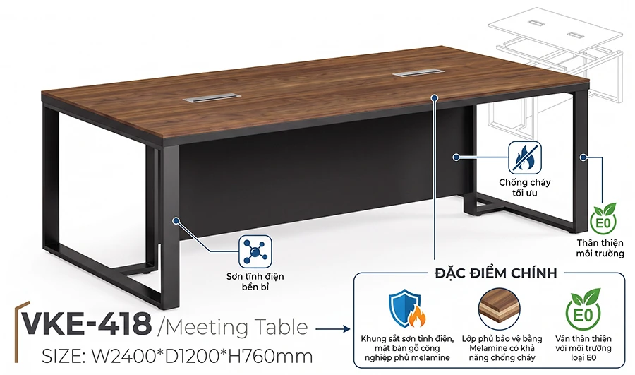 Bàn họp chân sắt 2m4 hiện đại VKE418