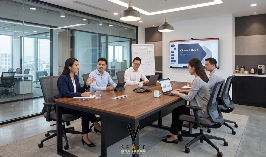 Bàn họp chân sắt 2m4 hiện đại VKE418