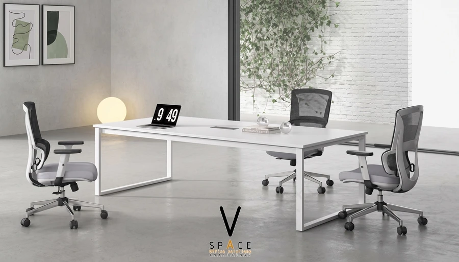 Bàn họp chân sắt màu trắng VKE424 Top Plus