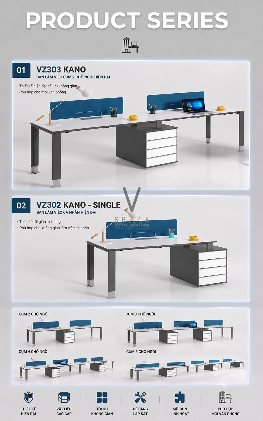 Cụm bàn làm việc 2 người VZ303 KANO Cụm bàn làm việc 2 người VZ303 KANO