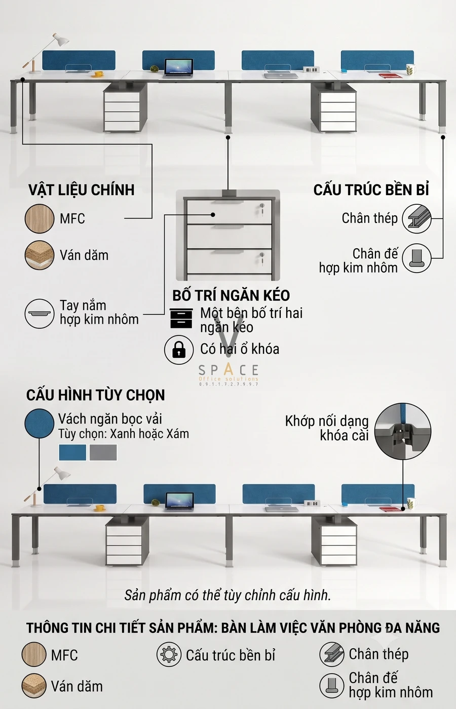 Cụm bàn làm việc 4 người VZ305 KANO Cụm bàn làm việc 4 người VZ305 KANO