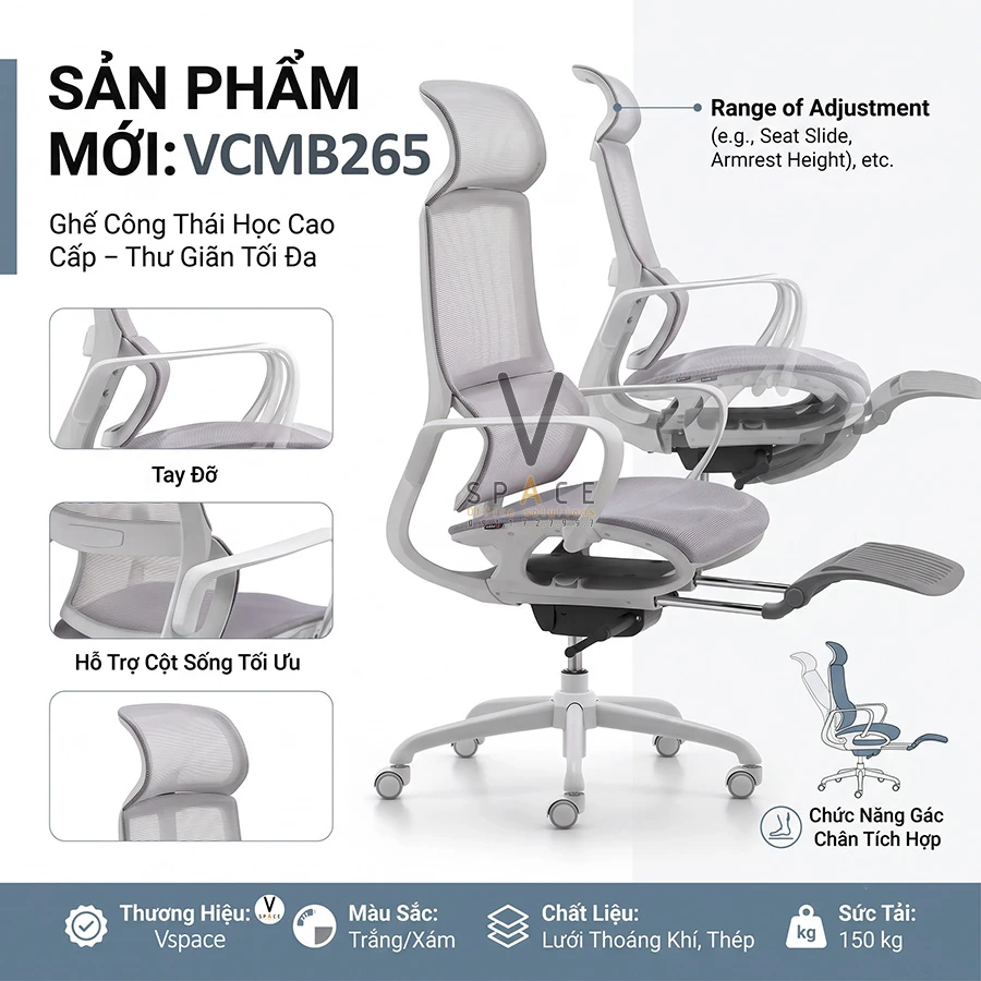 Ghế công thái học có gác chân VCMB265 Rainbow
