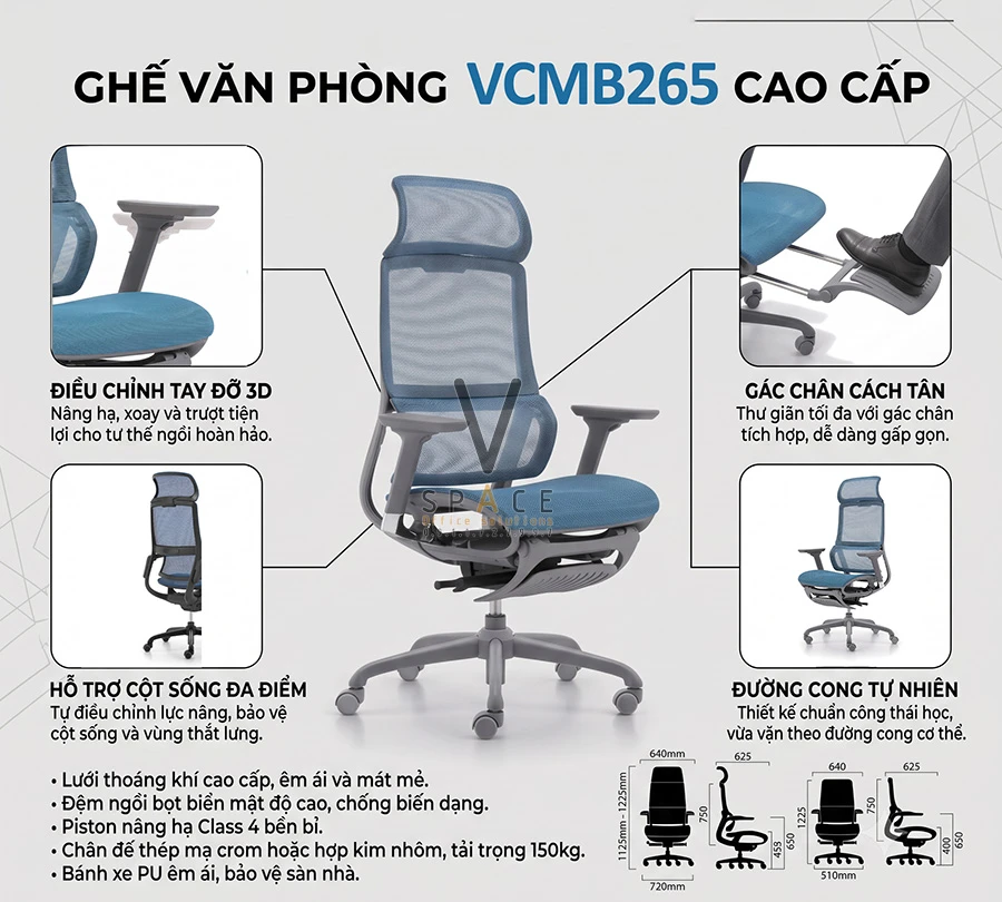 Ghế công thái học có gác chân VCMB265 Rainbow