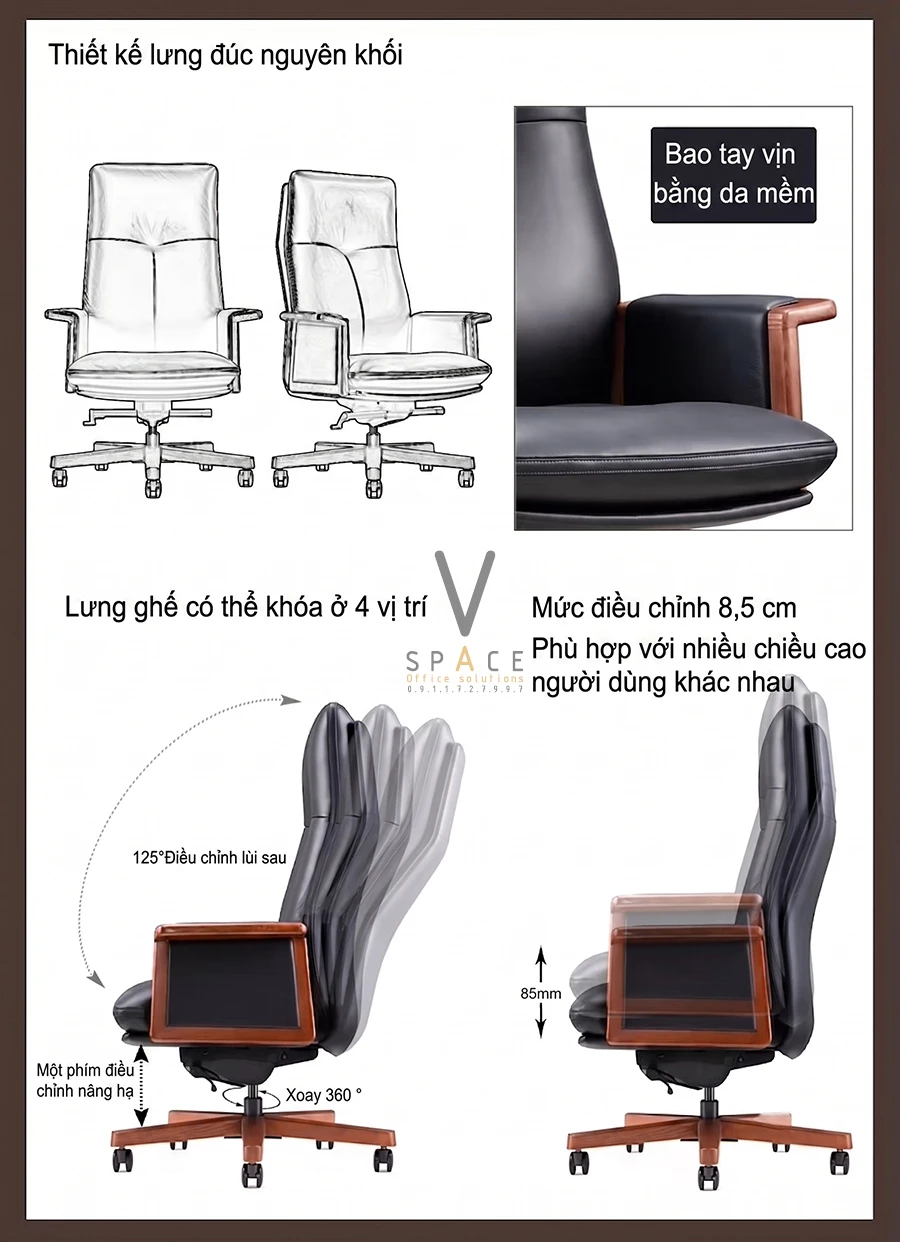 Ghế giám đốc bọc da lưng cao VA2262 Furicco Ghế giám đốc bọc da lưng cao VA2262 Furicco