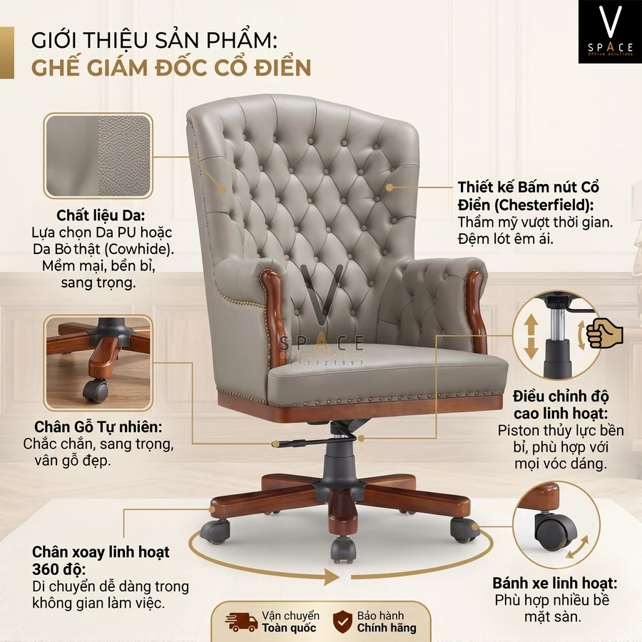Ghế giám đốc chân xoay cao cấp VKRA1100 Top Plus Ghế giám đốc chân xoay cao cấp VKRA1100 Top Plus