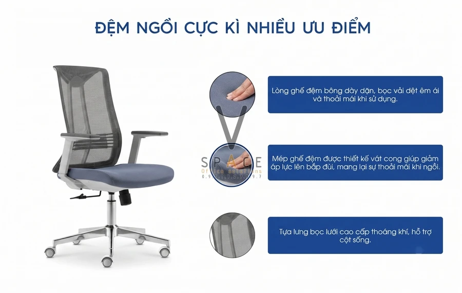 Ghế xoay lưới lưng trung VCMB253 Rainbow Ghế xoay lưới lưng trung VCMB253 Rainbow